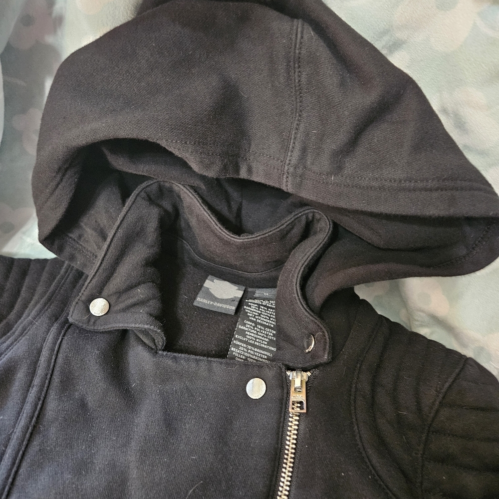Harley-Davidson Vintage 1990s Biker Zip Cotton Black Jacket Medium EUC - Picture 2 of 16